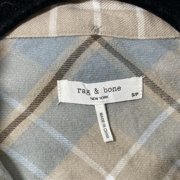 Rag & Bone Cruz Shirt Beige and Gray Plaid Shirt Size Small - Picture 2 of 10